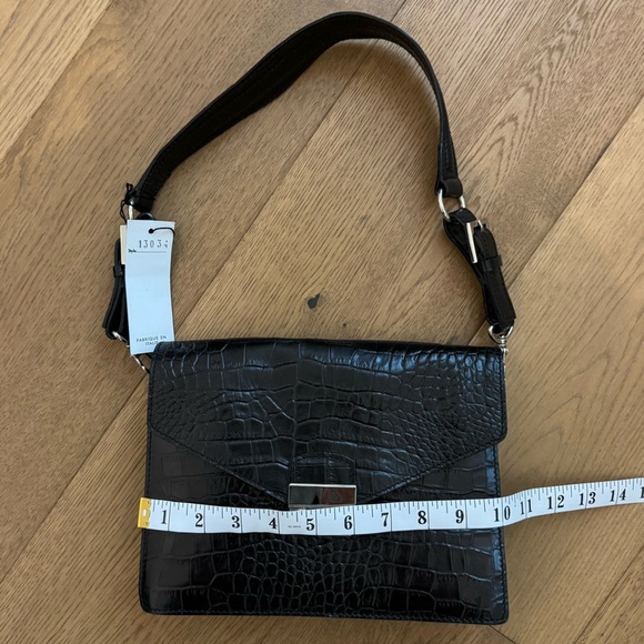 Maurizio Taiuti Black Leather Croc-Embossed Shoulder Bag - NWT - Made in Italy - Picture 3 of 8